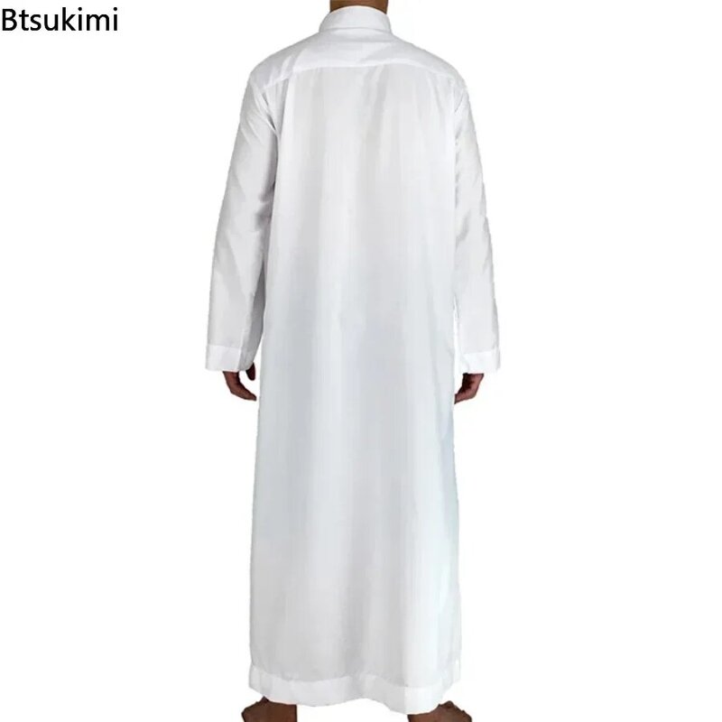 2024 남성 무슬림 패션 긴 소매 아바야스 사우디 아라비아 단색 루즈 카프탄 모던 로브, 무술만 의상, 주바 토브