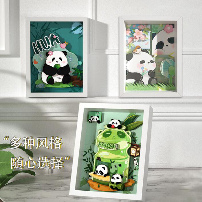 3D Panda emoldurado Wall Art Painting, Imagens estéticas, DIY Decoração da parede, Quarto e Sala
