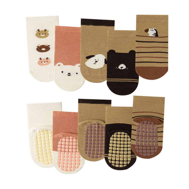 Chaussettes de sol coordonnantes unisexes pour tout-petits, dessin animé animal, chaud, bébé, garçon, fille