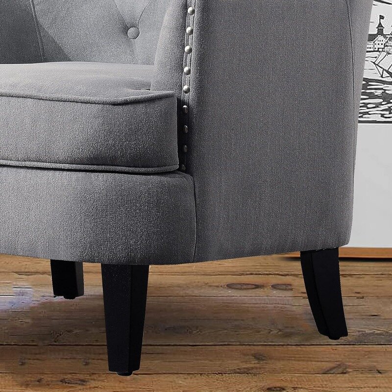 Rosevera Atlas kursi santai Modern pertengahan abad kursi aksen rumbai berlapis kain nyaman dengan bantal lembut untuk ruang tamu