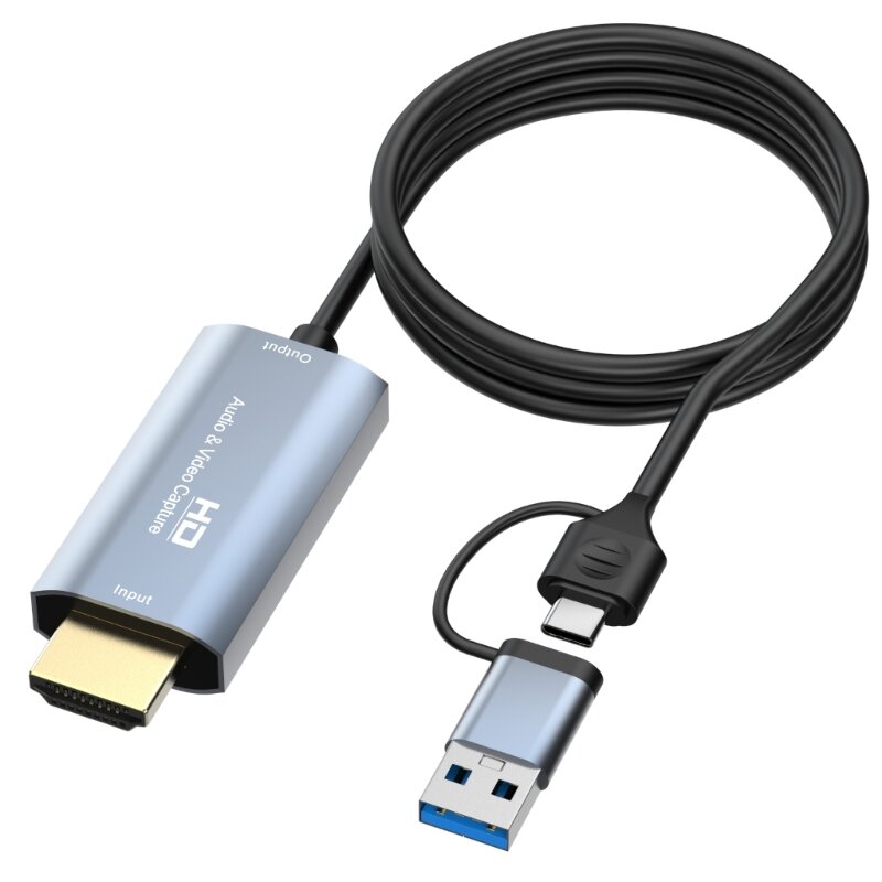Video Grabber Box Cable para PC, 1080P Capture Card, 4K HDMI-Compatível com 2.0 USB, USB-C, Computador, Câmera, Live Stream, Gravar, Reunião
