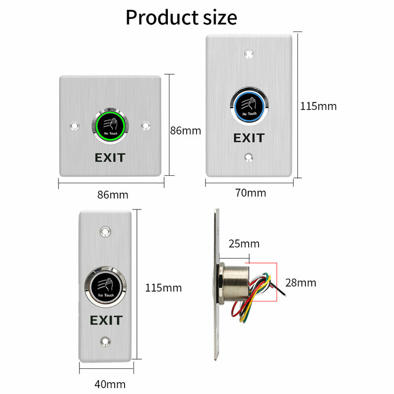 Pulsante di uscita senza contatto a infrarossi senza contatto interruttore di rilascio della serratura della porta IR pulsante in metallo per sistema di controllo accessi impermeabile all'aperto