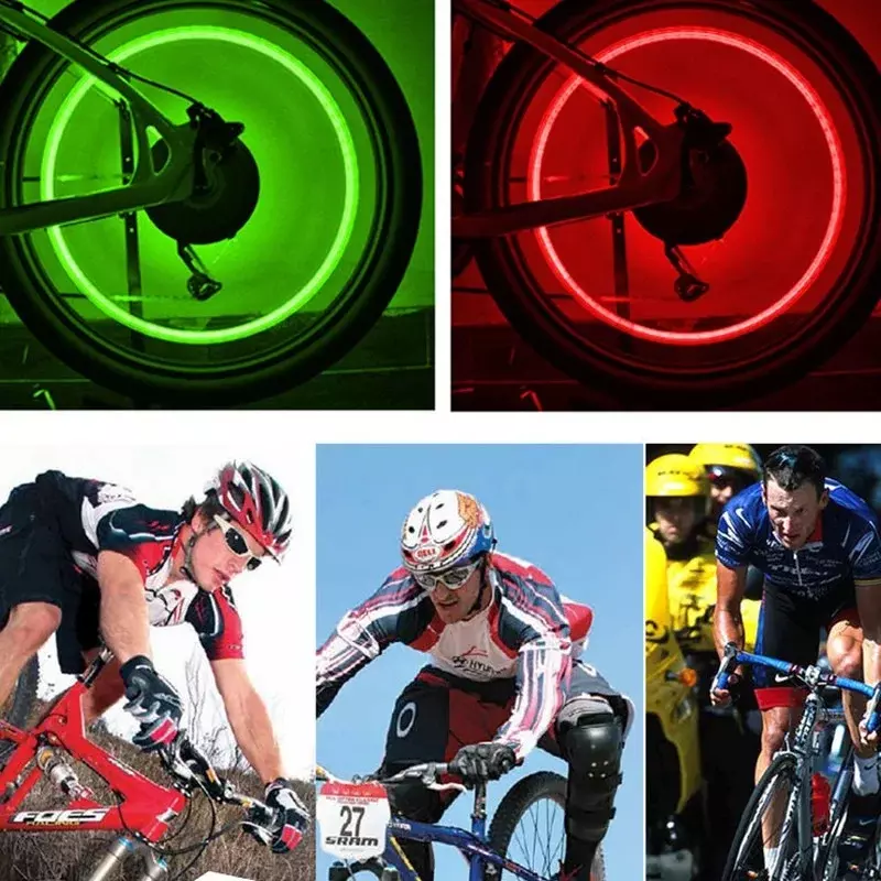 Bicicleta LED Válvula Luzes, MTB Acessórios, Raios De Roda, Pneu Ciclismo, Lanterna Lâmpada, Baterias, Tampas De Pneus, 2Pcs