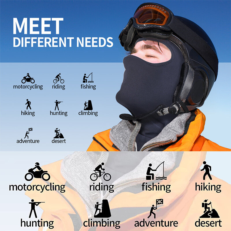 Máscara de esquí para hombres, pasamontañas de cara completa, máscaras de esquí negras que cubren la polaina del cuello, cubierta protectora para la cabeza para motocicletas