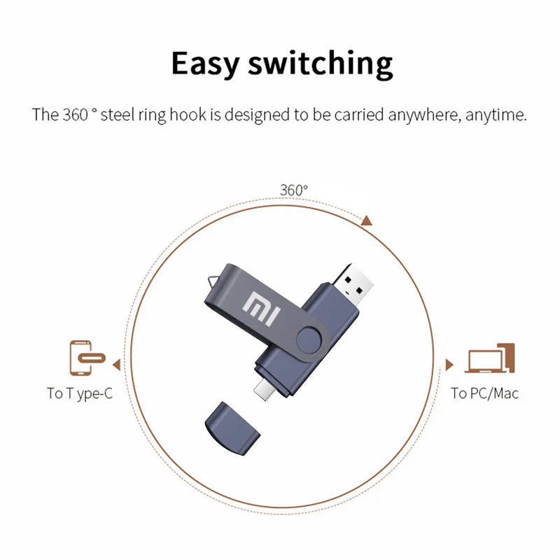 Флэш-накопители Xiaomi USB 3,2, высокоскоростная переносная металлическая Флэшка, карта памяти с интерфейсом Type-C, водонепроницаемая Флэшка