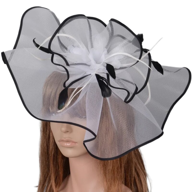 TeaParty Fascinator Hat Haarclip Overdreven Feather Flower Hat Bruiloft Hoed