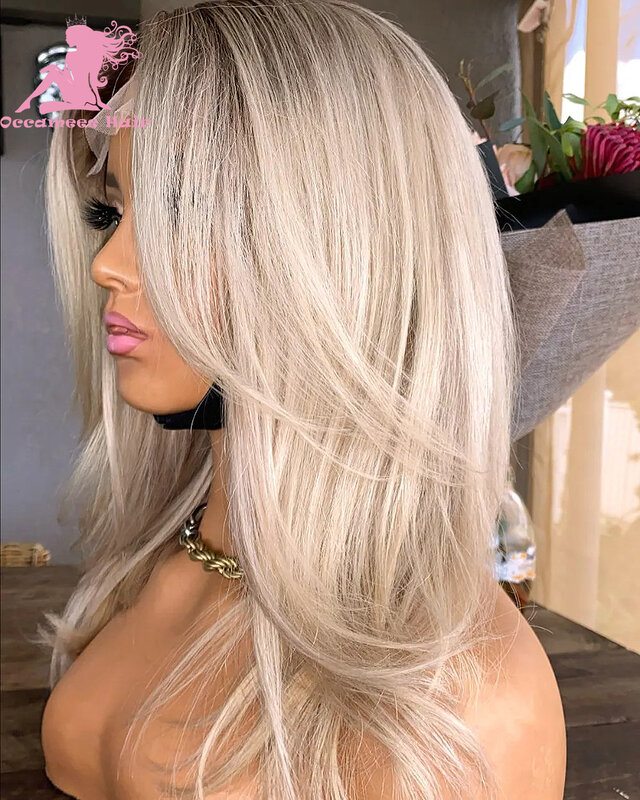 Ash Blonde Cor Brasileira Virgem Peruca de Cabelo Humano, 360 Full Lace Frontal Wig, Pré Arrancadas HD Transparente Lace, 13x6