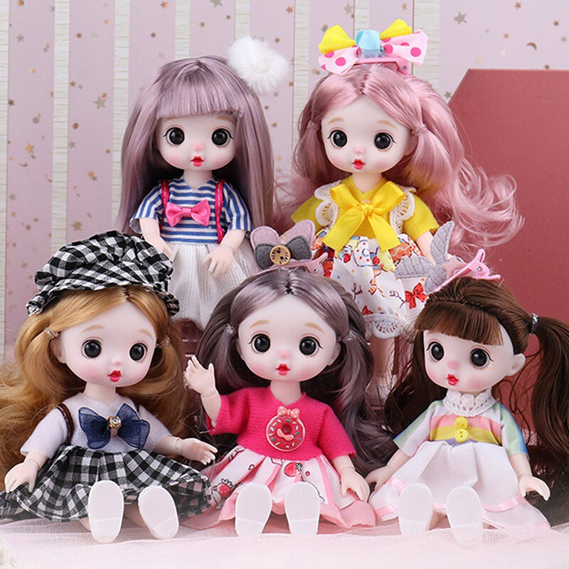 Mini muñeca articulada móvil para niñas, con ojos grandes 3D juguete, hermosa muñeca con ropa, vestido de princesa, 17cm, 1/8