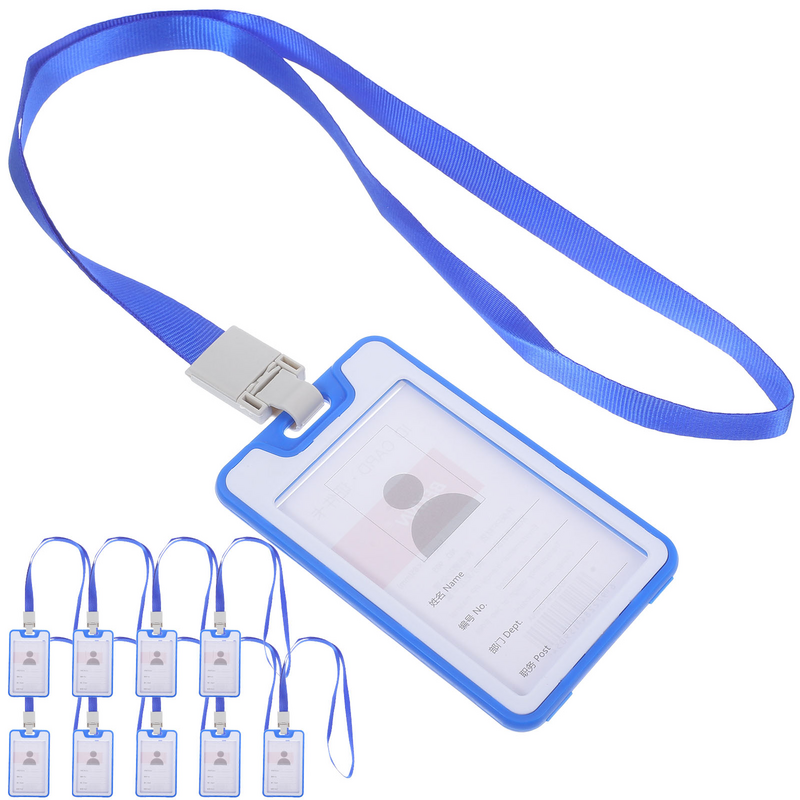 Vertical ID Badge Holders Card Sleeve Lanyard Clear Case Cover Protector Pouch Dark Blue