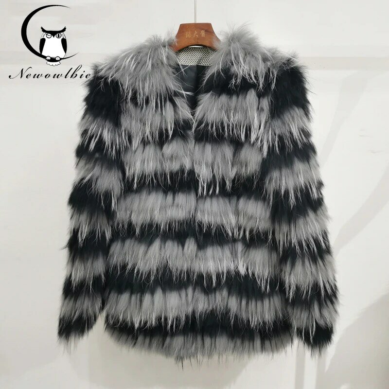 100% True Fox Fur Coat Women's Winter Stripes Light Luxury Thin V-neck True Fur Coat Length 70cm Casual Coat