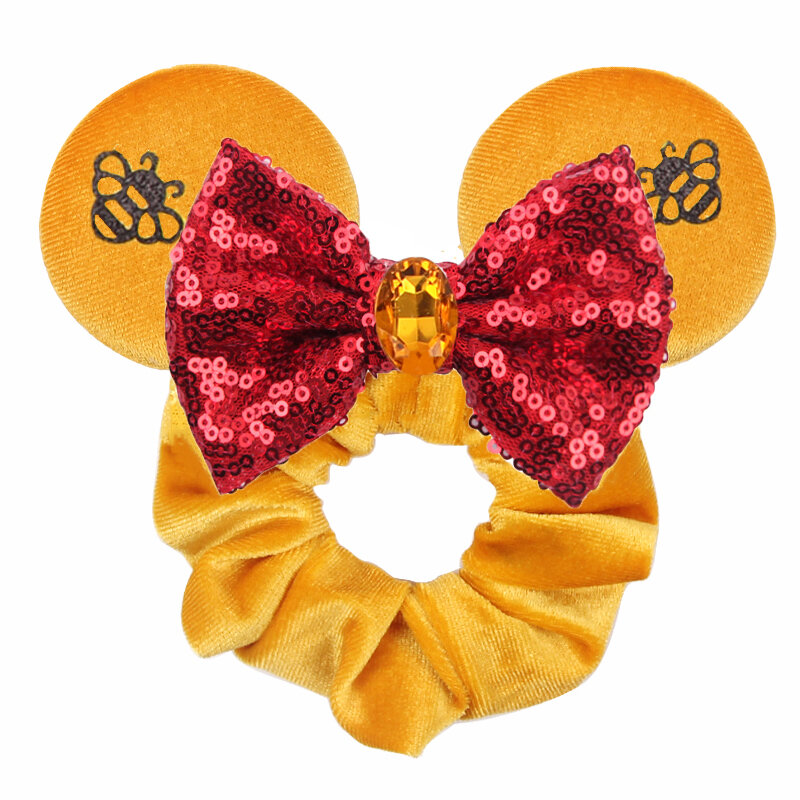 Velvet Mouse Ears Scrunchies para mulheres e meninas, Elastic Hairband, DIY Acessórios para cabelo, Boutique Gift, Atacado, 4 "Bow, 10pcs por lote