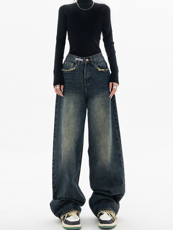 MATTA универсальные свободные модные женские джинсы с высокой талией Harajuku винтажные уличные брюки в стиле бойфренд джинсы с широкими штанинами