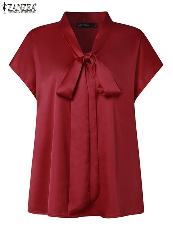 ZANZEA elegante OL camicia da ufficio donna estate manica corta camicetta solida moda Lace Up Holiday tunica top Casual sciolto Blusas