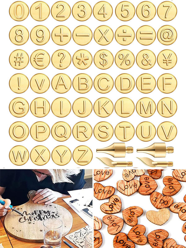 Conjunto ardente de couro com número do alfabeto para artesanato em madeira, escultura em relevo DIY, incluindo letra, 28 pcs, 56 pcs