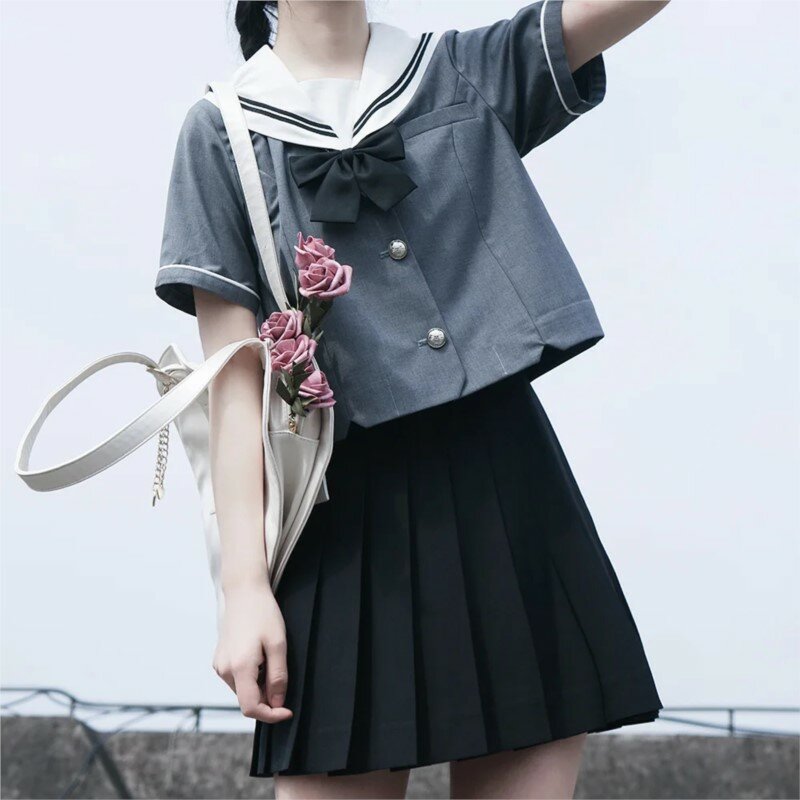 Saia plissada multicolorida básica para mulheres, uniforme escolar japonês JK, vestido curto sólido, trajes de Anime COS, vestido curto versátil, 42cm