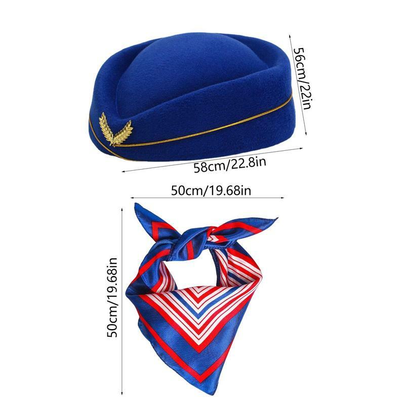 Stewardess Costume for Women Flight Attendant Hat Gloves Satin Scarf Sunglasses Cosplay Costume Accessories for Women