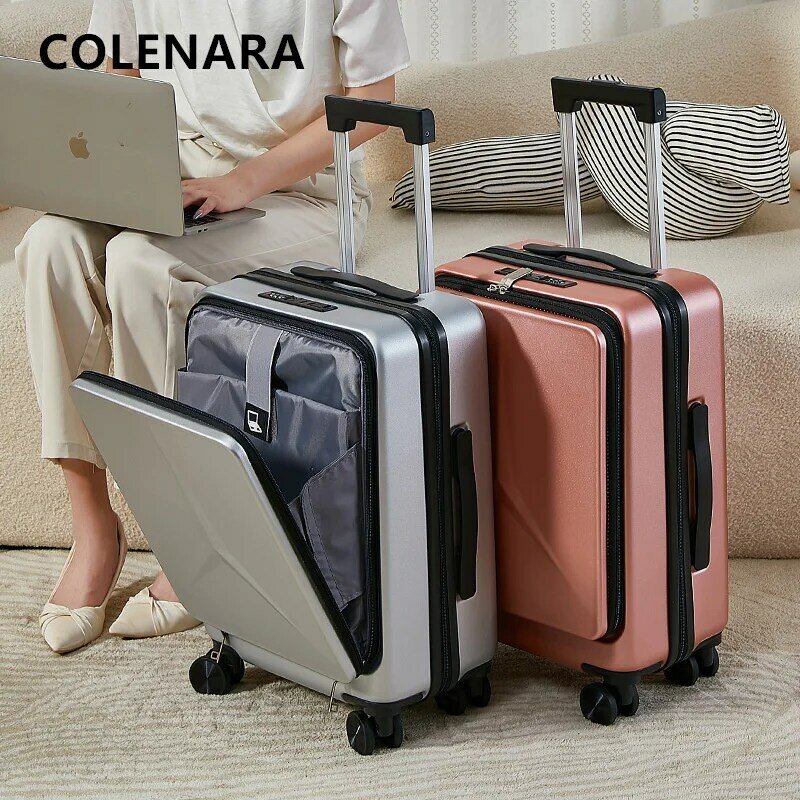 COLENARA-caja de equipaje con Apertura frontal para ordenador portátil, maleta con contraseña y ruedas, 20 y 24 pulgadas