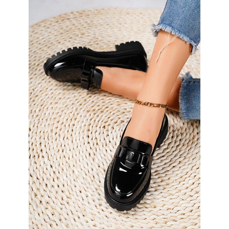 2024 summer women's new fashion round head retro solid color loafers Daily shopping leisure party students love high heels