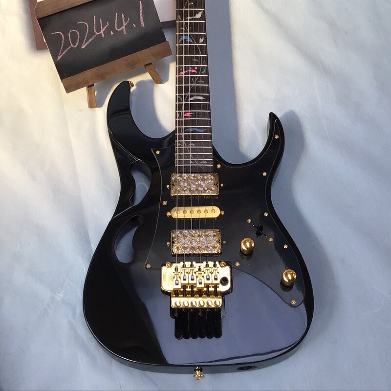 Gitar listrik bodi mahoni hitam, bergigi ukuran Universal
