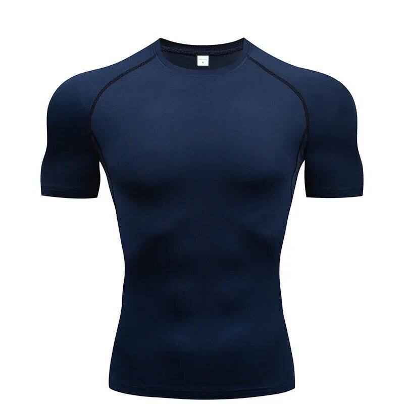 เสื้อยืดรัดรูปสำหรับวิ่งของผู้ชายเสื้อเจอร์ซีย์ฟุตบอลแห้งเร็วเสื้อกีฬาแขนสั้นสำหรับยิมระบายอากาศ
