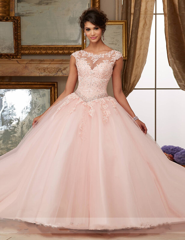2022 gorąca sprzedaż tanie suknie typu Quinceanera zapiekanka suknia Flesh różowy tiul aplikacje vestidos de 15 años sukienka bez pleców de bal