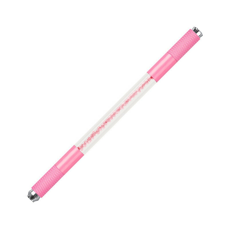10 Stuks Roze Microblading Dubbel Einde Kristal Acryl Tattoo Handmatige Pen Permanente Make-Up Wenkbrauw Lip Gereedschap Gebruik Voor Platte/Ronde Mes