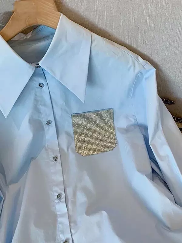 Camisa holgada de manga larga para mujer, camisa con botones franceses, color azul, elegante y a la moda, estilo informal Simple, Primavera, novedad