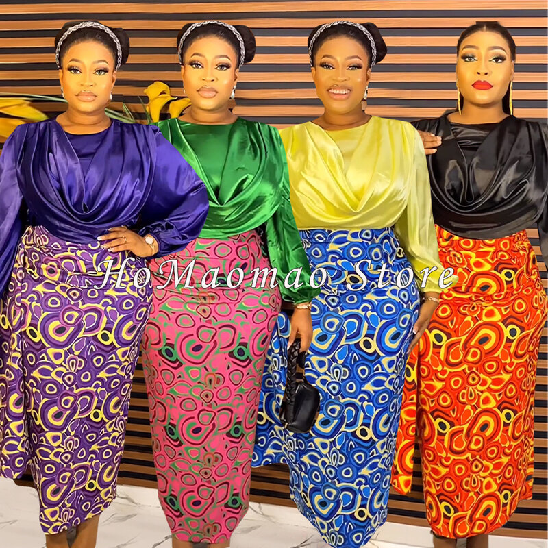 Conjunto de saia e top africano de duas peças para mulheres, dashiki tamanho grande, estampa de ankara, maxi chiffon, vestido longo, nova moda, 2023