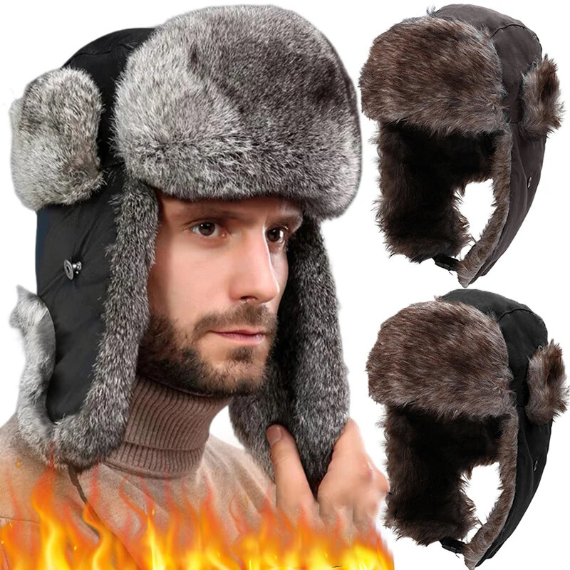 남성용 겨울 사냥꾼 조종사 보병 귀마개 따뜻한 러시아 방수 스키 모자 봄버 모자 러시아 방한 귀 보호 모자