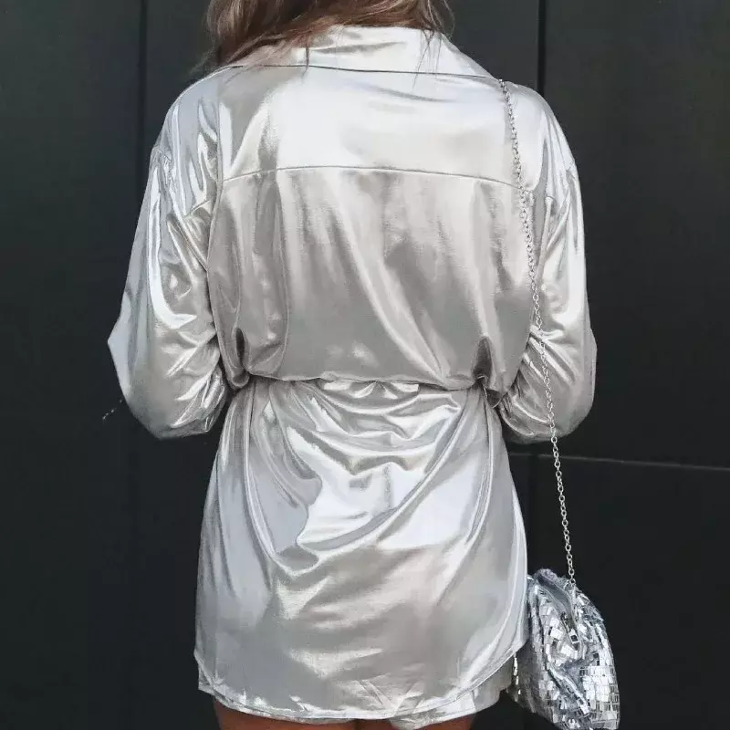 Damska koszula jednorzędowa jesień/zima jednolity kolor z długim rękawem luźny top elegancki i modny płaszcz damski do biura MYQH14