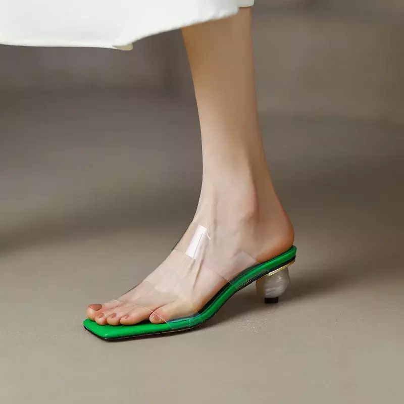 Good-looking Simple Ladies Sandals New Transparent PVC Open Toe Thick Heel Sandals Female Summer High Heel Slipper Mujer Sapato