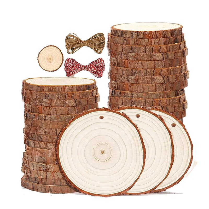 30 sztuk naturalnych rund niedokończone drewniane kółka ozdoby z drewna zapasy rzemieślnicze plastry drewna 3.5-4.0 Cal DIY i malowanie