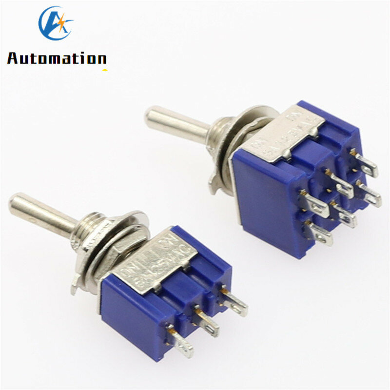 5Pcs Miniature Lever  Toggle Switch Single Pole Double Throw ON-OFF-ON /ON-ON 120VAC 6A 1/4 Inch Mounting MTS-102 103 202 203