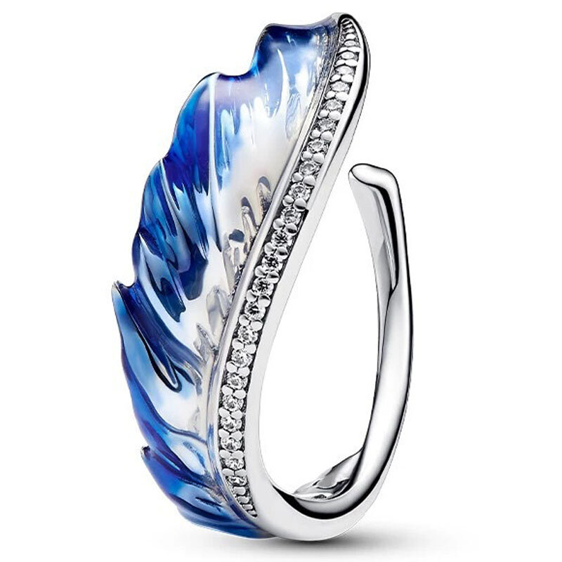 Autentico anello in argento Sterling 925 scritto a mano con piume d'amore Chakra fila di cuori Eternity con cristallo per gioielli regalo da donna