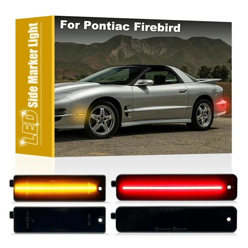 4Pcs Smoked Lens LED Side Fender Marker Lamp For Pontiac Firebird 1998 1999 2000 2001 2002 Amber Front Red Rear Side Lights