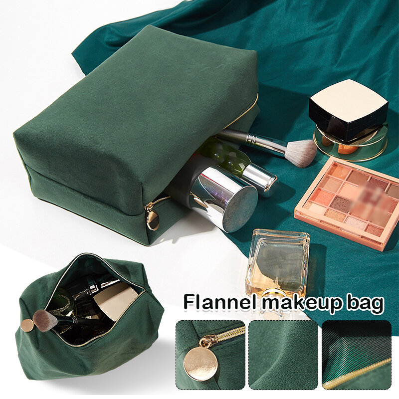 Bolsa de cosméticos de franela de estilo Simple para mujer, bolsa de almacenamiento de maquillaje con cremallera, bolsa de mano de lavado de viaje de gran capacidad, moda INS