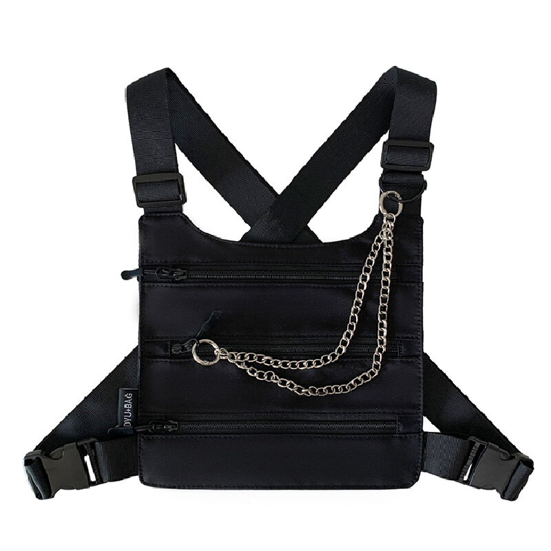Нагрудные сумки с несколькими карманами и металлической цепочкой, Высококачественная нейлоновая тактическая нагрудная сумка унисекс, уличная одежда в стиле хип-хоп, жилет, рюкзак