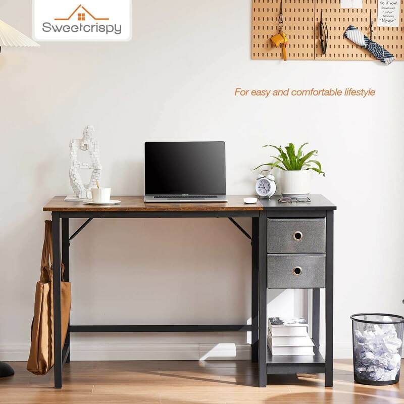 Meja tulis kantor rumah gaya sederhana Modern Hitam pedesaan dengan penyimpanan laci 2 tingkat untuk ruang kerja yang ramping dan teratur, measu