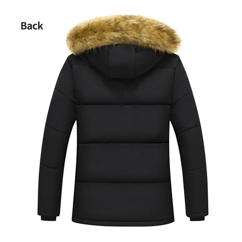 Men Winter Coat Hooded Plush Thicken Furry Cold-proof Pockets Plus Size Winter Cotton Coat Male Clothes