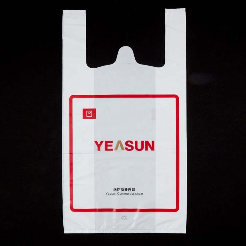 Customized product、Hot plastic bags pollution bags work household packaging products collection to shop plastic t shirt bag