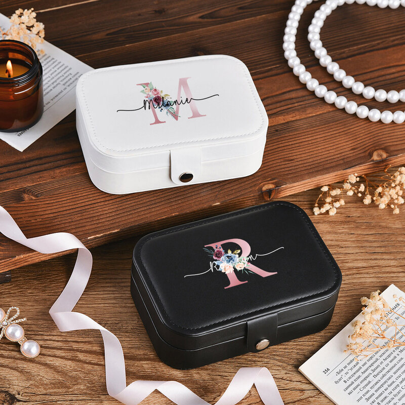 Cusotm Travel Jewelry Case Double Layer Snap on Jewelry Box Ring Earrings Necklace Storage Box Proposal Bridesmaid Gifts
