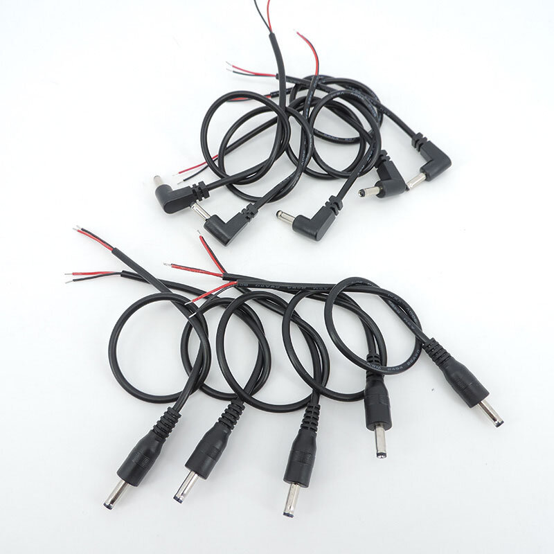 Eblow conector de fuente de alimentación de ángulo recto, cable de enchufe, extremos estañados, reparación de bricolaje, 30cm, 2 núcleos, DC macho, 3,5mm x 1,35mm