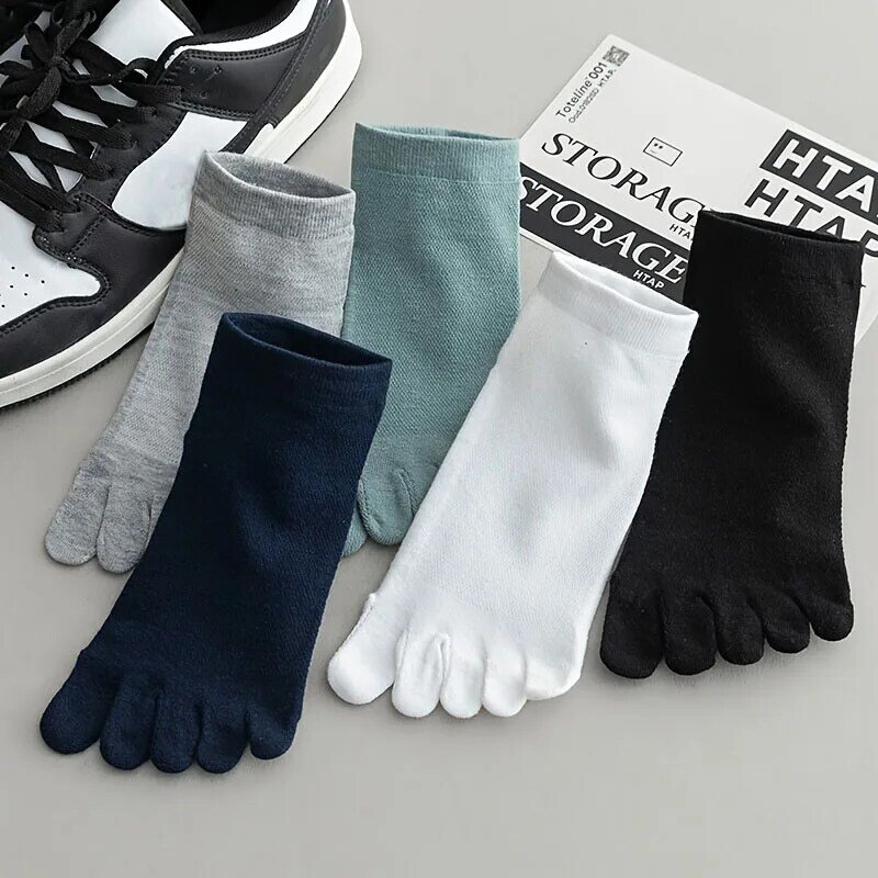 Calcetines deportivos de algodón para hombre, medias transpirables con dedos, elásticos, absorbentes de sudor, 5 dedos, para correr, 3 pares