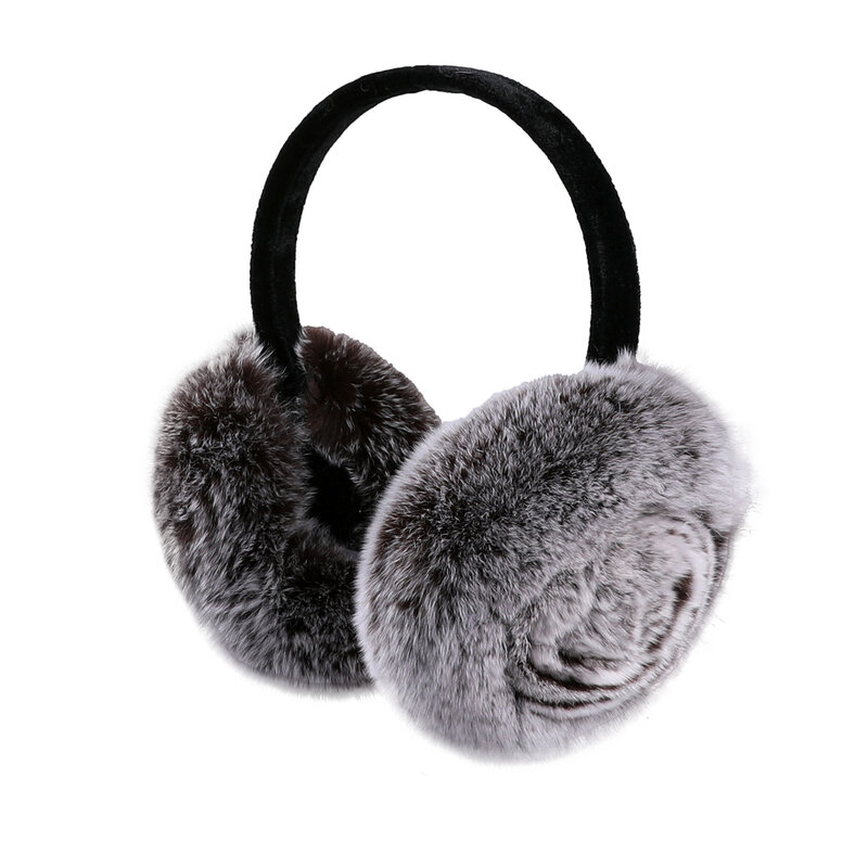 BOONJOVIA Women's Genuine Rex Rabbit Fur Earmuff Winter Furry Thick Plush Ear muffs Girl Headwear Real Fur Foldable Ear Warmer