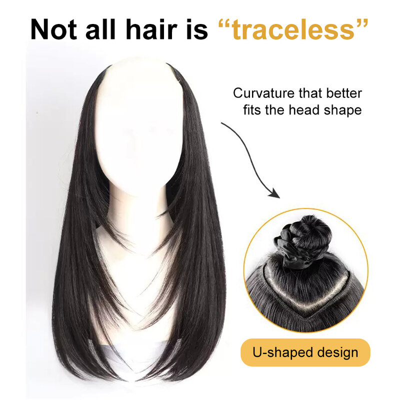 Extensión de cabello largo en forma de V sintético, almohadilla de cabello en capas, esponjoso, superior, aumenta el volumen del cabello