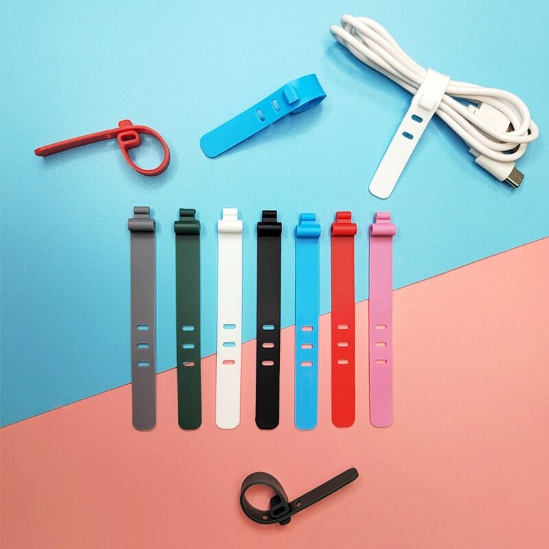 Silicone Cable Strap Clips Wire Organizer Cable Reusable Cable Tie for Phones USB Cable Management Clip for Headphone Data Cable