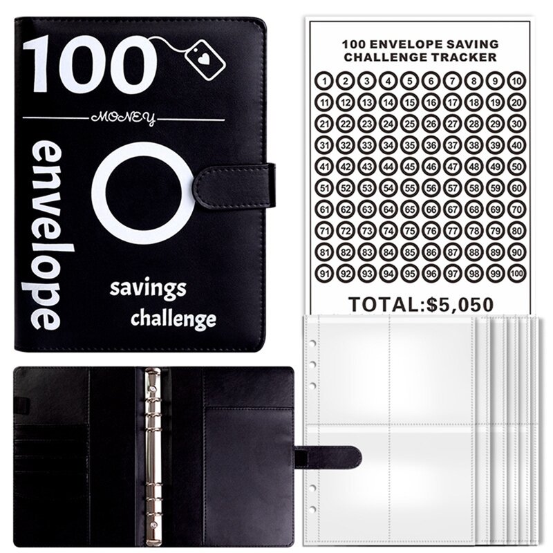 100 kopert oszczędzania pieniędzy segregatora wyzwań, segregator oszczędnościowy A5 z kopertami gotówkowymi do planowania i oszczędzania