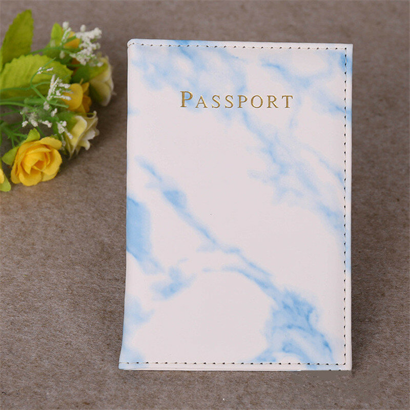 Sarung paspor kulit Pu pria wanita, dompet tas dompet gaya marmer tempat paspor kartu kredit ID perjalanan