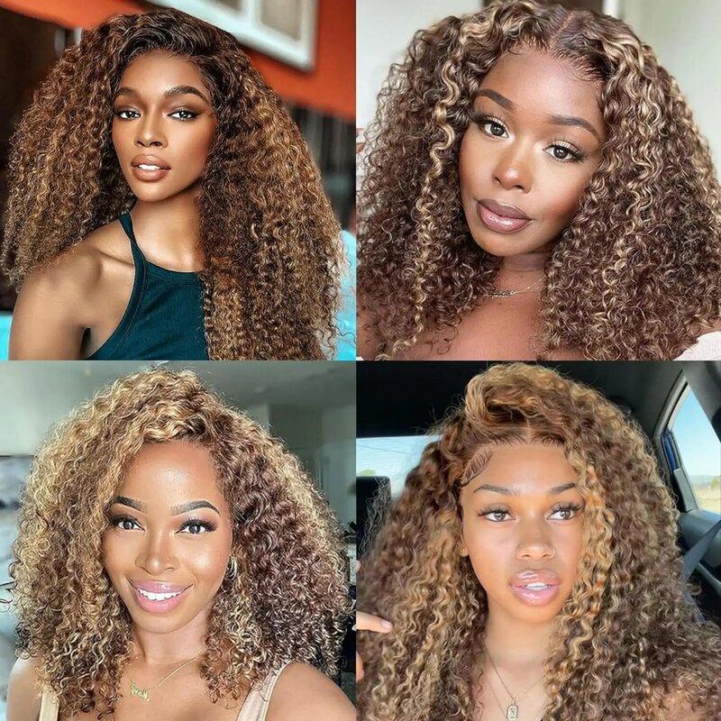 Pre Cut Highlight Wig Curly Human Hair 13x4 Deep Wave Glueless Wigs 5x5 Pre Plucked Ombre Honey Blonde Human Hair Wigs