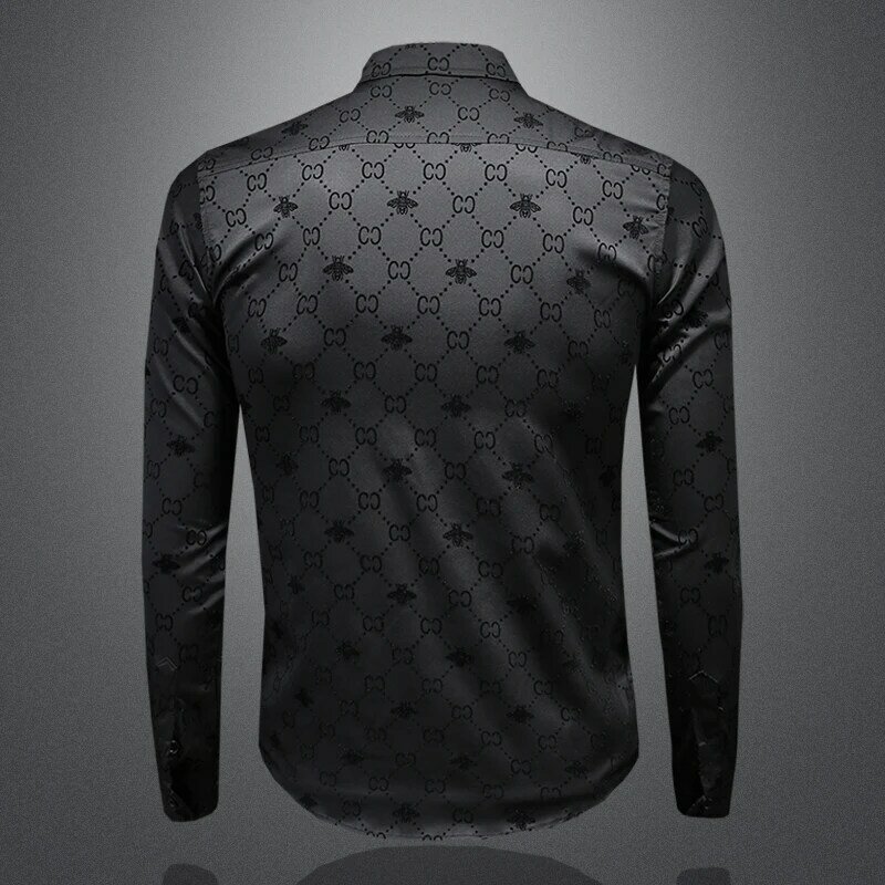 New high-quality men's black shirt, long sleeved slim fit, business fashion bottom, single breasted boutique top men clothing